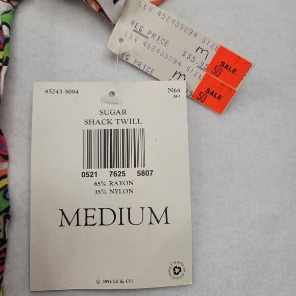 90s Deadstock Dockers By Levis Sugar Shack Short Slv Button Tropical Fruit Shirt - Picture 5 of 11